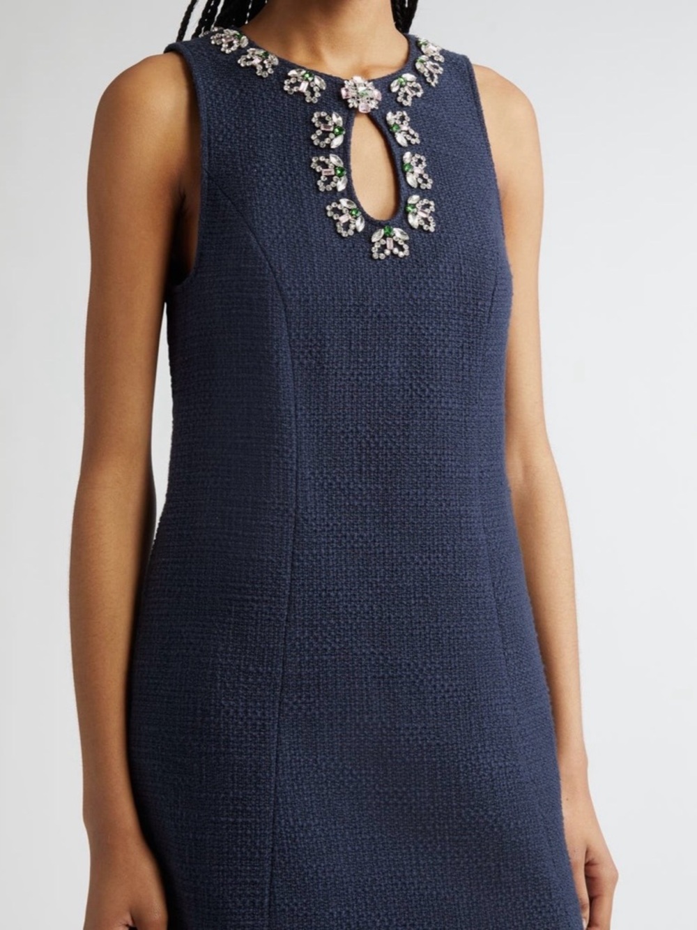 cinq a sept Navy Mini Dress with Jeweled Keyhole